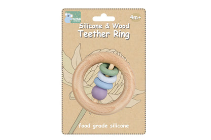 Silicone And Wooden Teether Ring Green