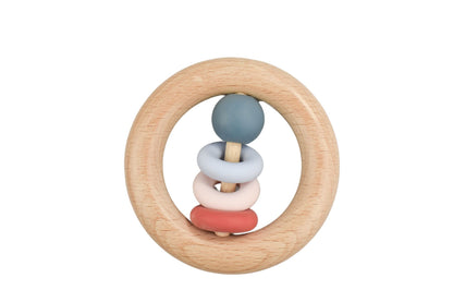 Silicone And Wooden Teether Ring Red