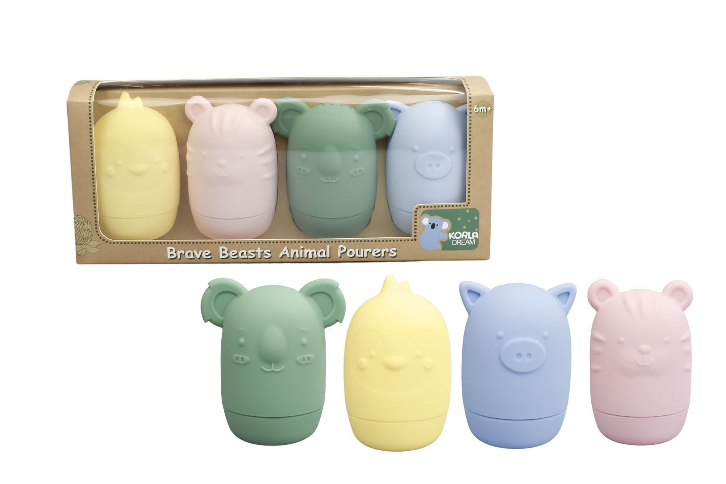 Silicone Brave Beasts Animal Pourers 4 Pcs Set- Pastel