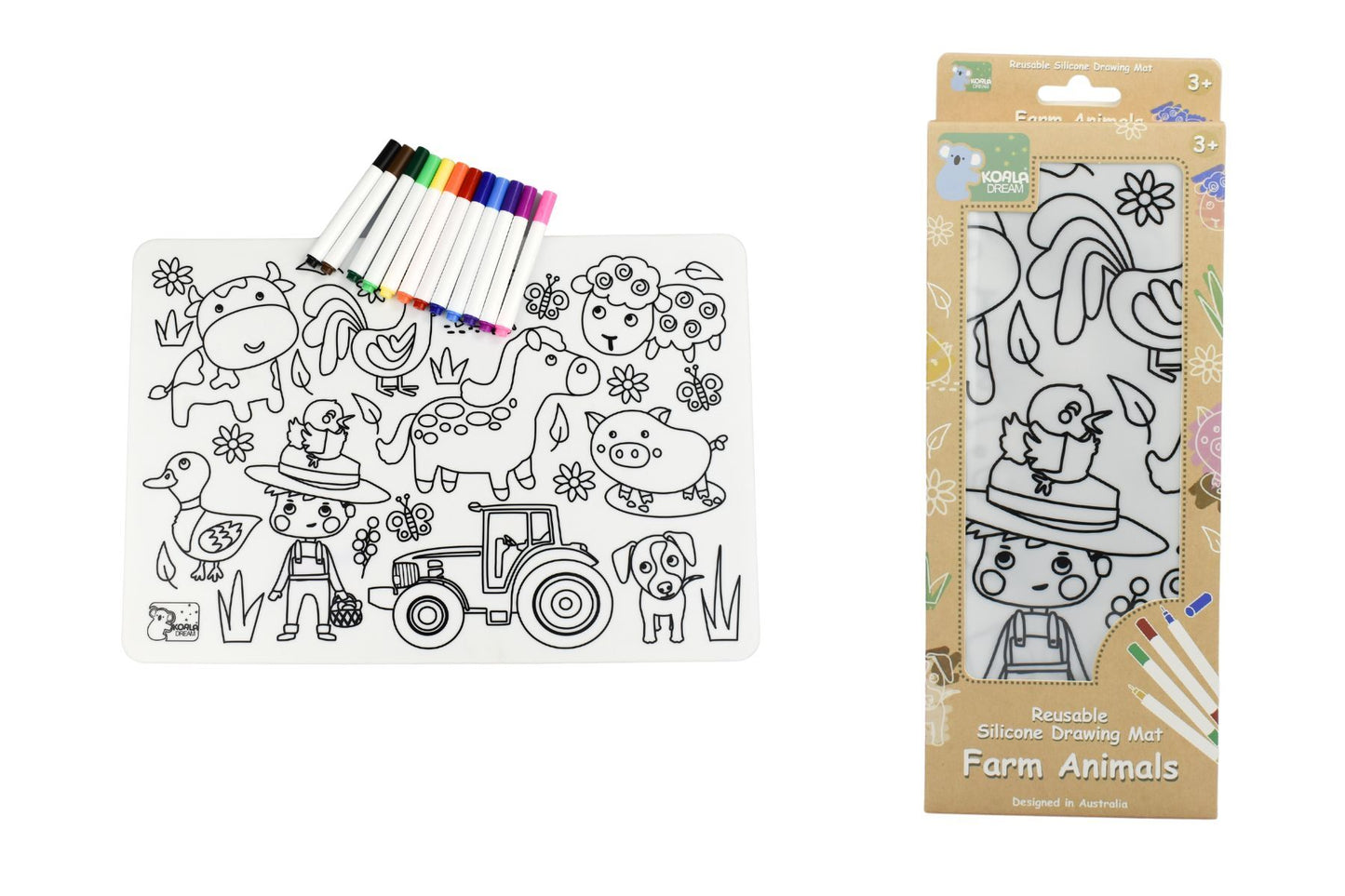 Reusable Silicone Drawing Mat- Farm Animals