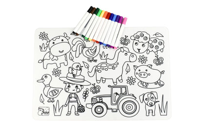 Reusable Silicone Drawing Mat- Farm Animals