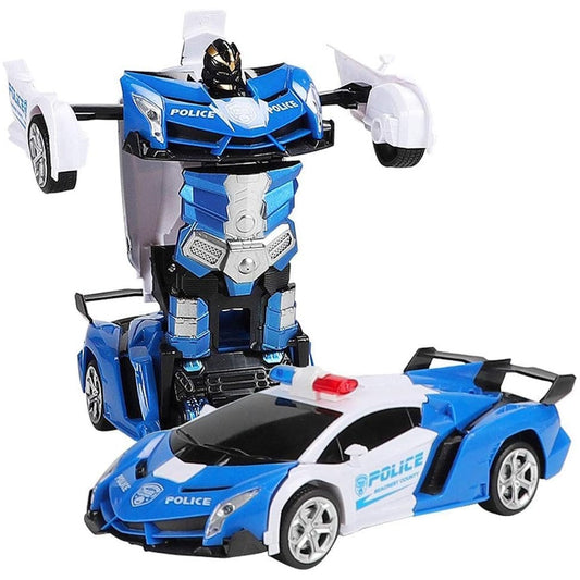 GOMINIMO Transform Car Robot Police Car with Remote Control (White Blue)