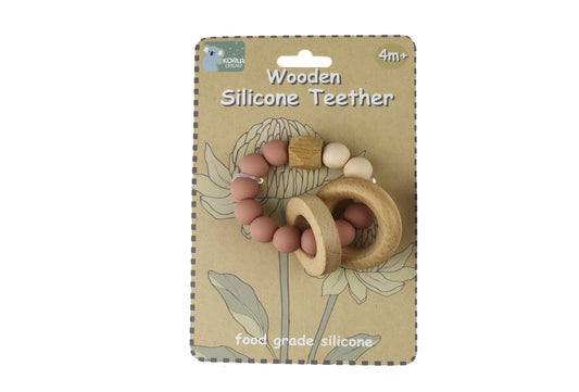 Wooden Silicone Rings Teether-Pink