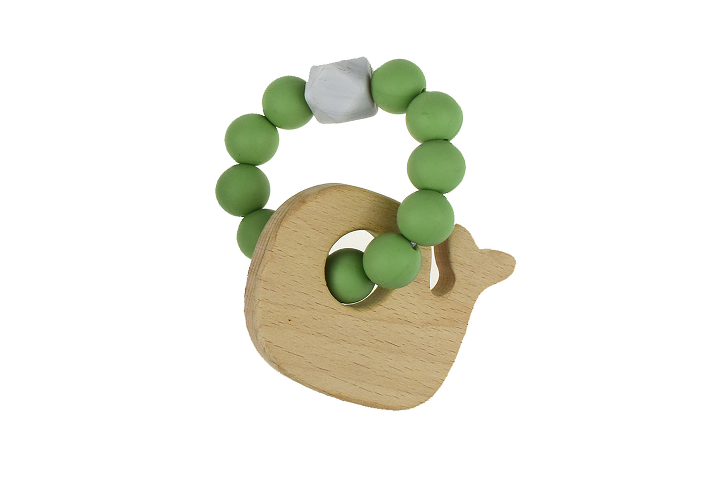 Wooden Silicone Whale Teether-Green