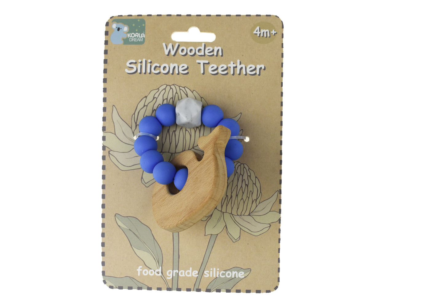 Wooden Silicone Whale Teether-Blue