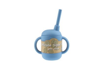 Silicone Sippy Cup With Straw-Blue