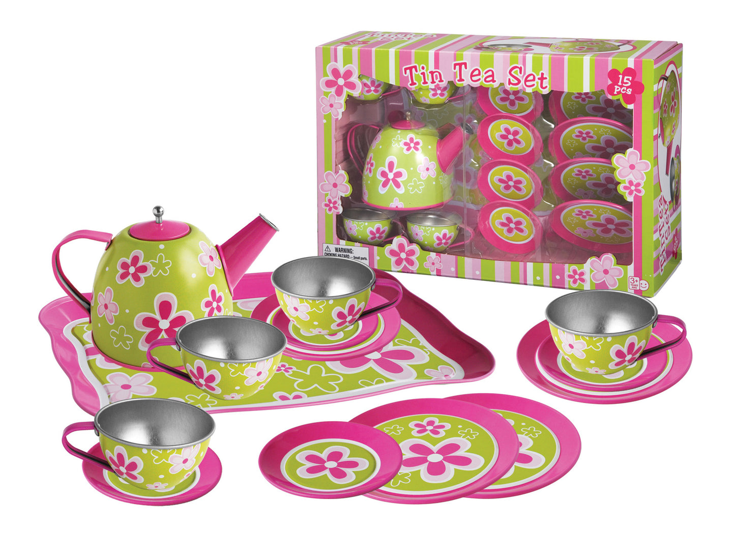 Lime Daisy Flower Tin Tea Set 15Pcs