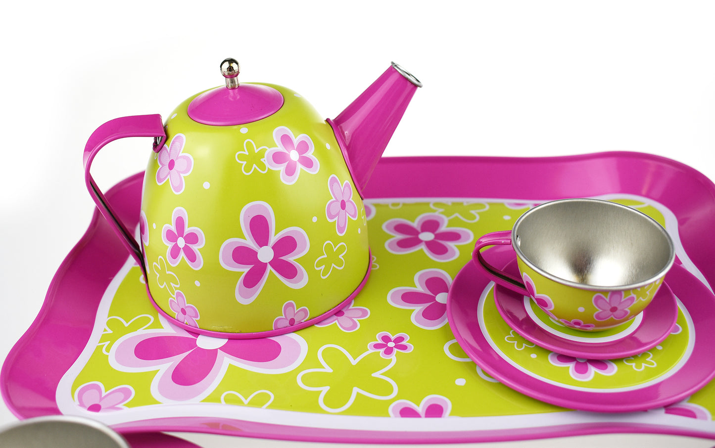 Lime Daisy Flower Tin Tea Set 15Pcs