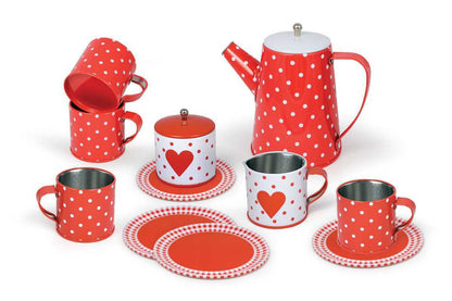 Heart Tin Tea Set With Mugs 13Pcs