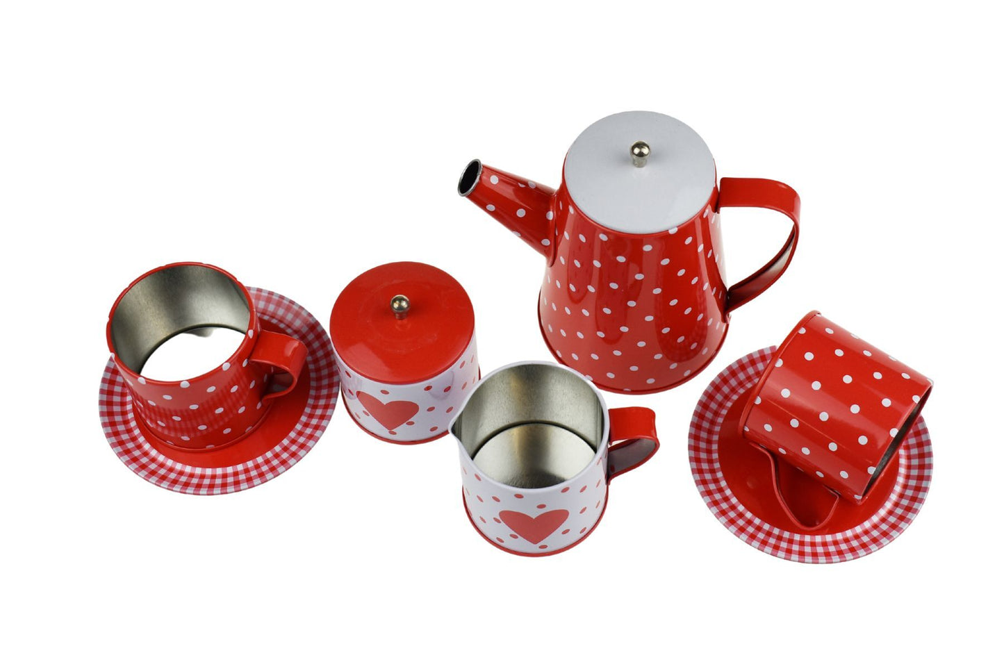 Heart Tin Tea Set With Mugs 13Pcs