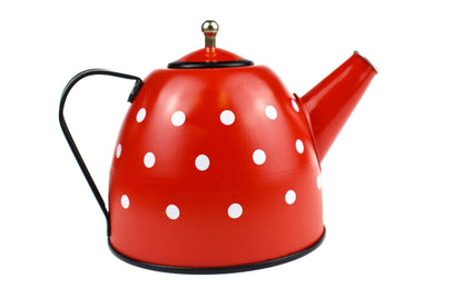 Red Polka Dot Black Trim Tin Tea Set 15Pcs