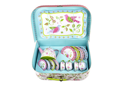 Bird Tin Tea Set In Suitcase