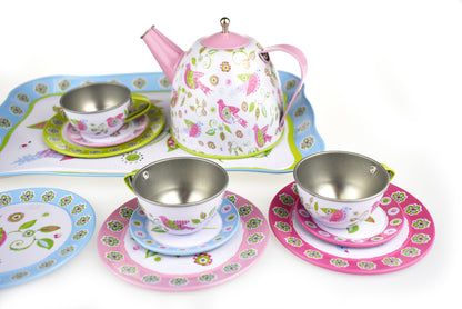 Bird Tin Tea Set In Suitcase