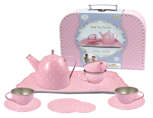 Pink Tin Tea Set In Suitcase