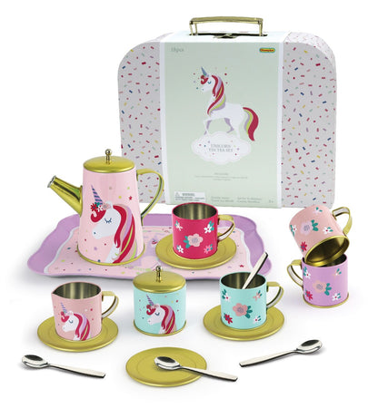 Deluxe Unicorn Tin Tea Set In Suitcase 18Pcs