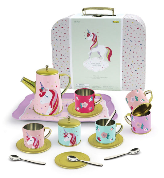 Deluxe Unicorn Tin Tea Set In Suitcase 18Pcs