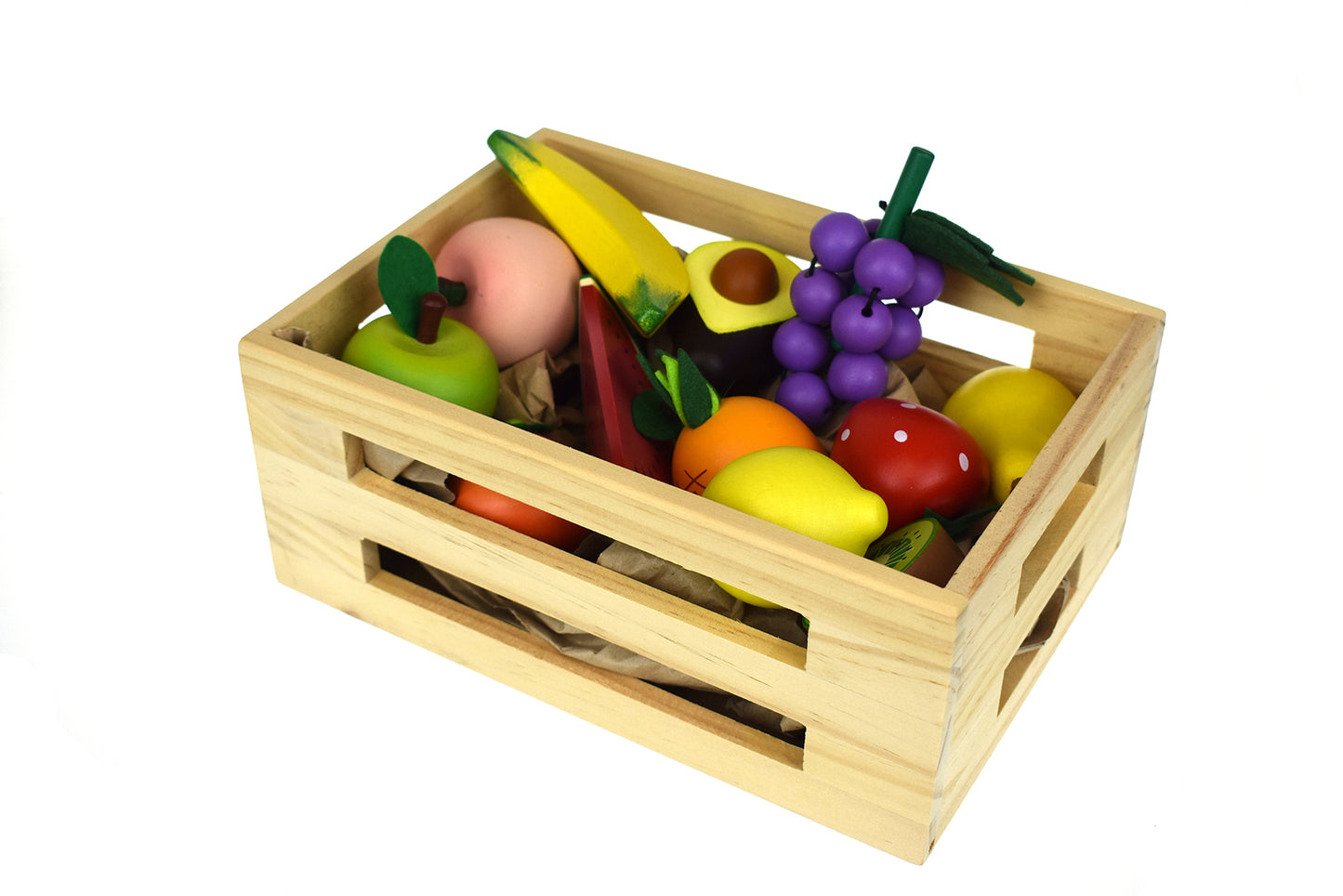 Wooden Fruits 10Pcs Set With Wooden Crate