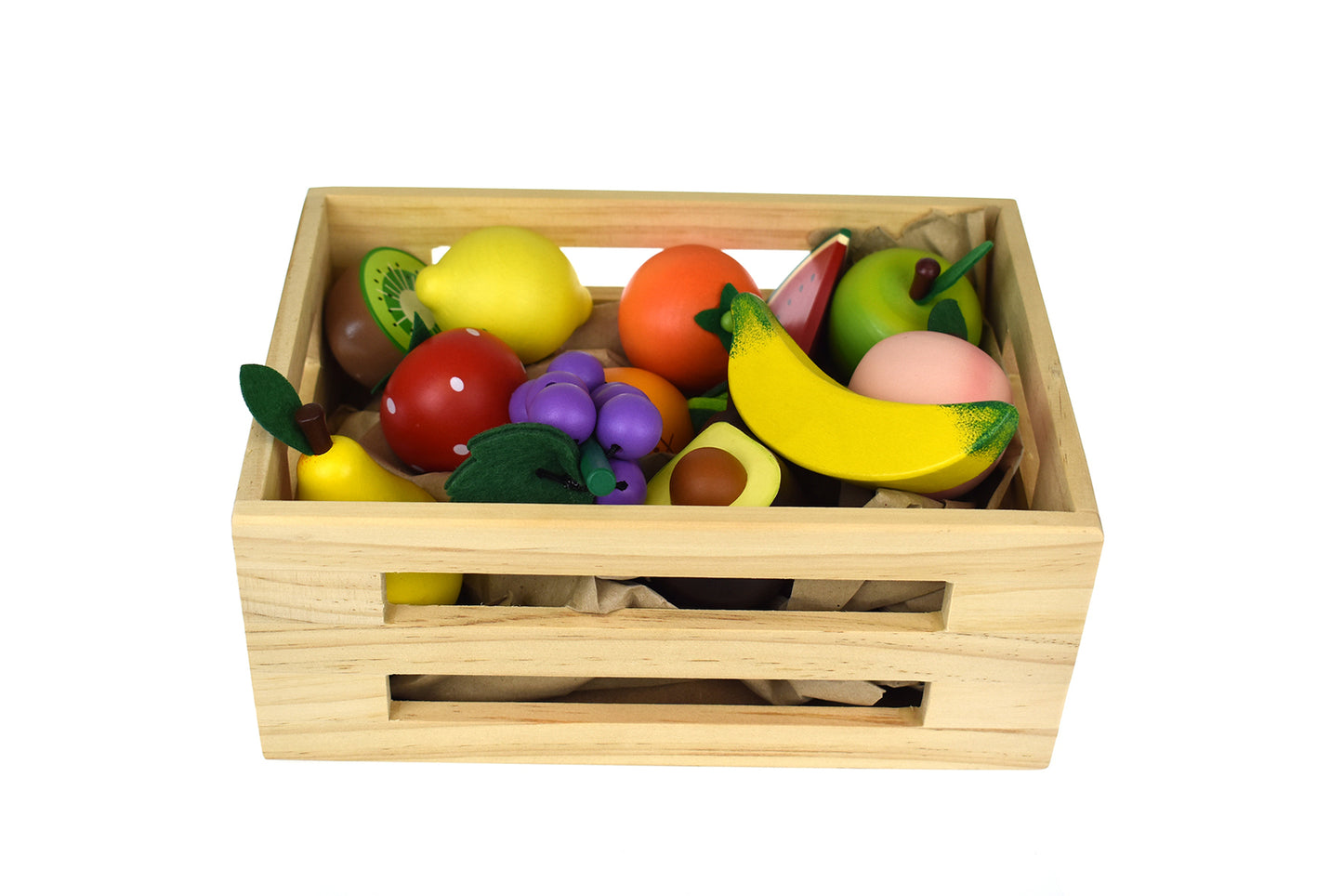 Wooden Fruits 10Pcs Set With Wooden Crate