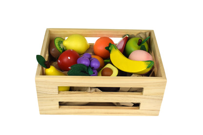 Wooden Fruits 13Pcs Set With Wooden Crate