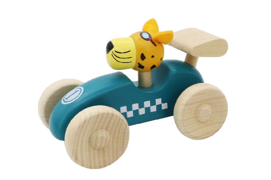 Retro Md Racing Car With Cute Leopard Driver Green