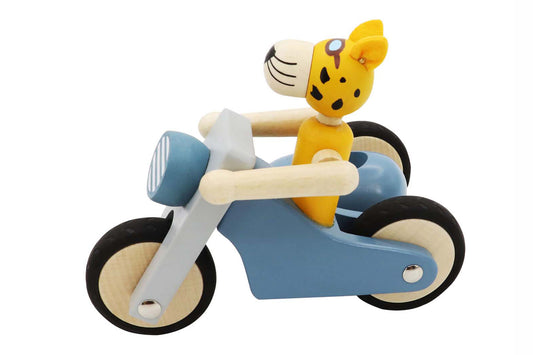 Retro Motor Tricycle With Cute Leopard Driver Blue - Large