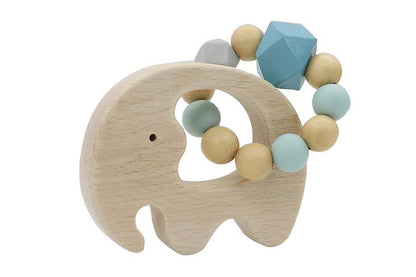 Calm & Breezy Elephant Rattle With Silicone Bead