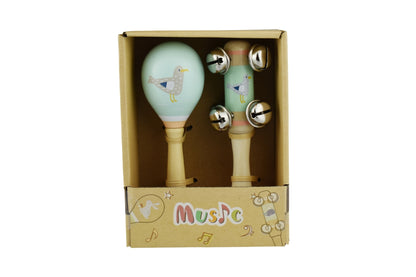 Calm & Breezy Seagull Wooden Maraca & Bell Stick 2Pc Music Set