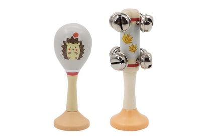 Calm & Breezy Hedgehog Wooden Maraca & Bell Stick Set