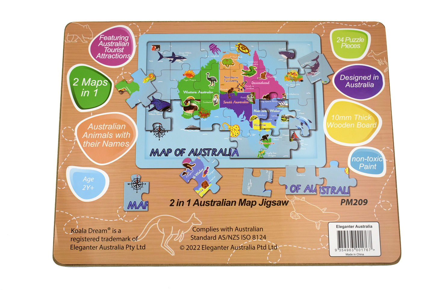 2 In 1 Australian Map Jigsaw Puzzle 24Pcs