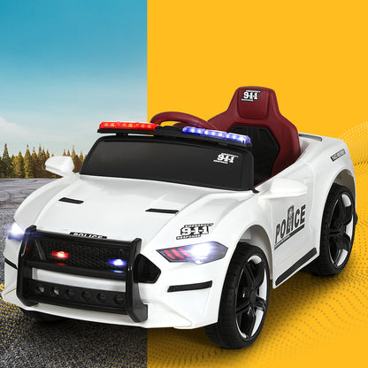 Rigo Kids Ride On Car Electric Patrol Police Cars Battery Powered Toys 12V White