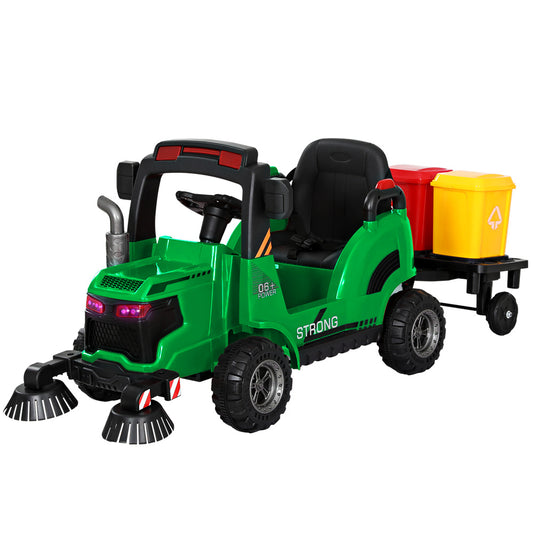 Rigo Kids Ride On Car Street Sweeper Truck w/Rotating Brushes Garbage Cans Green