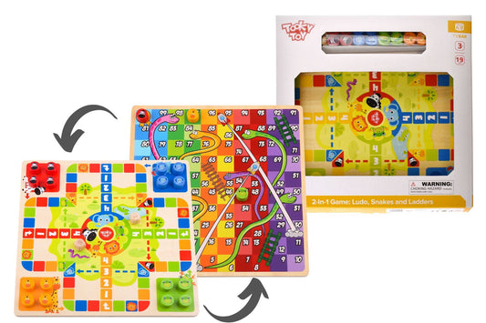 2 In 1 Wooden Board Game - Ludo, Snakes And Ladders