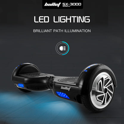 BULLET Gen III Hoverboard Scooter 6.5" Wheels, Colour LED Lighting, Carry Bag, Black