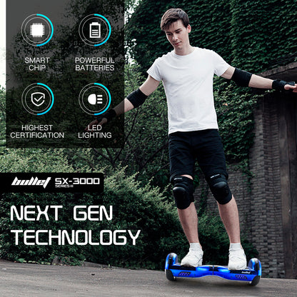 BULLET Gen III Hoverboard Scooter 6.5" Wheels, Colour LED Lighting, Carry Bag, Metallic Blue