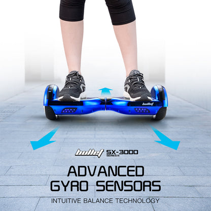 BULLET Gen III Hoverboard Scooter 6.5" Wheels, Colour LED Lighting, Carry Bag, Metallic Blue