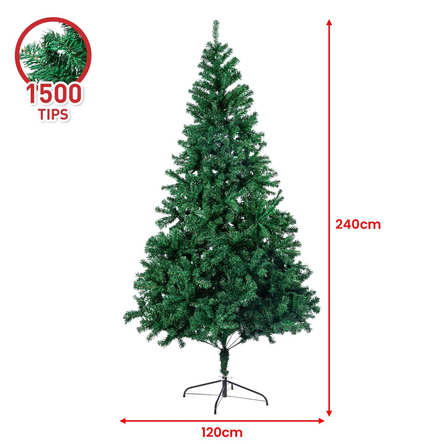 Christabelle Green Christmas Tree 2.4m Xmas Decor Decorations - 1500 Tips