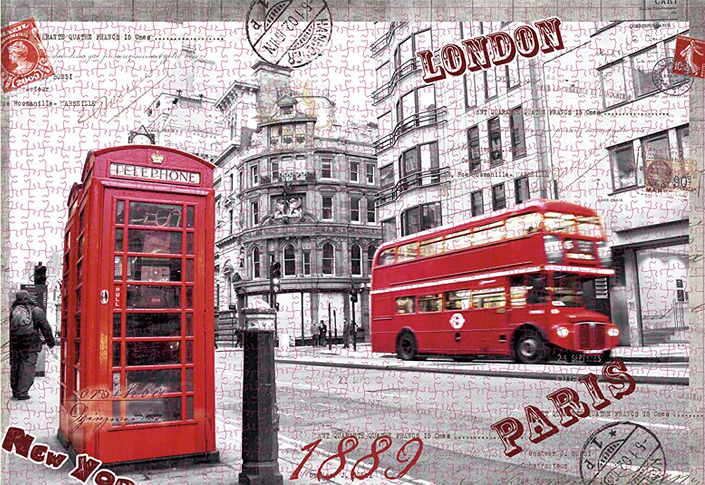 Jigsaw Puzzles 1000 Pieces for Adults London Impression Red Bus Telephone Booth Large Difficult Puzzles