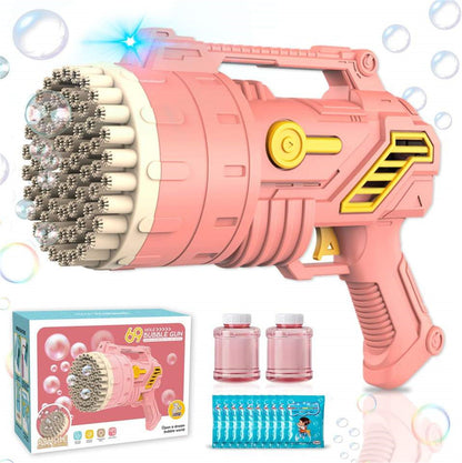 Bubblerainbow 69-Hole Bubble Gun Hand-Held Automatic Bubble Machine Luminous Kids Toy Pink