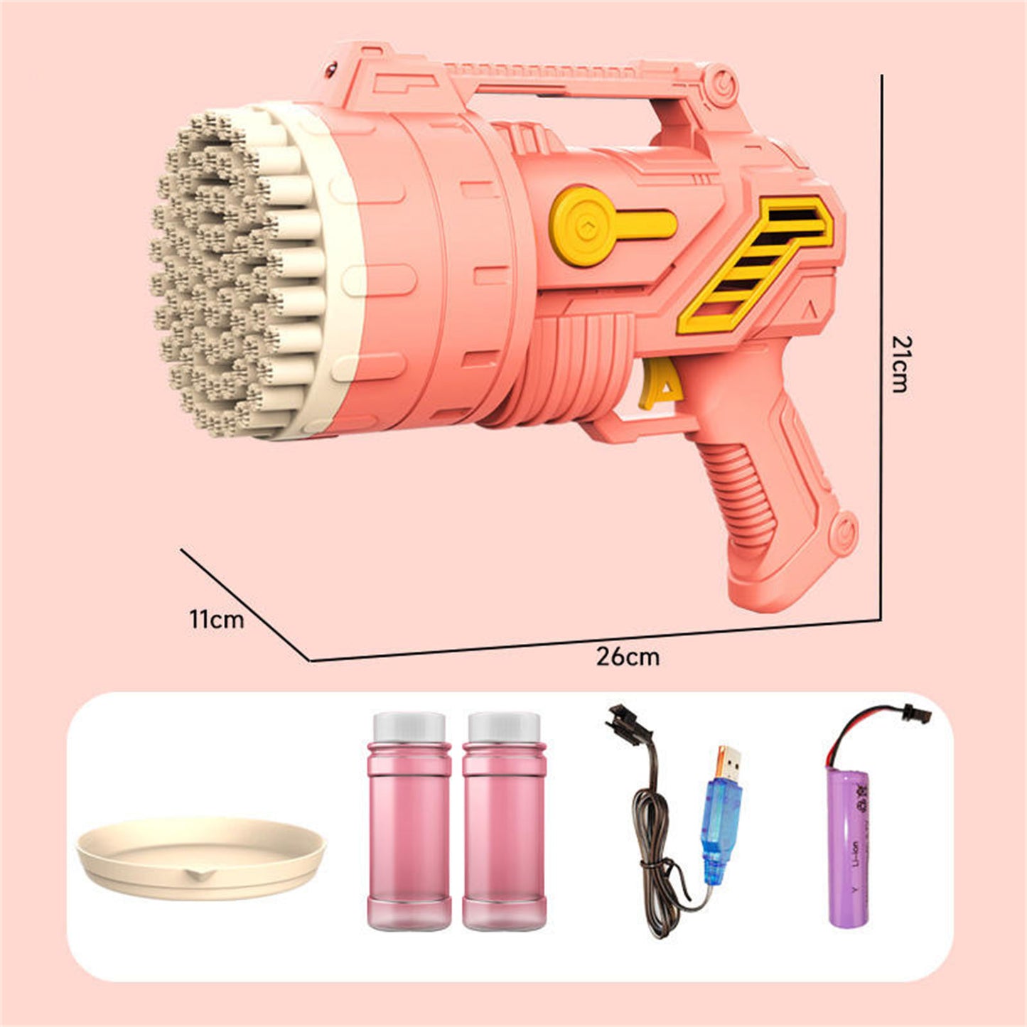 Bubblerainbow 69-Hole Bubble Gun Hand-Held Automatic Bubble Machine Luminous Kids Toy Pink