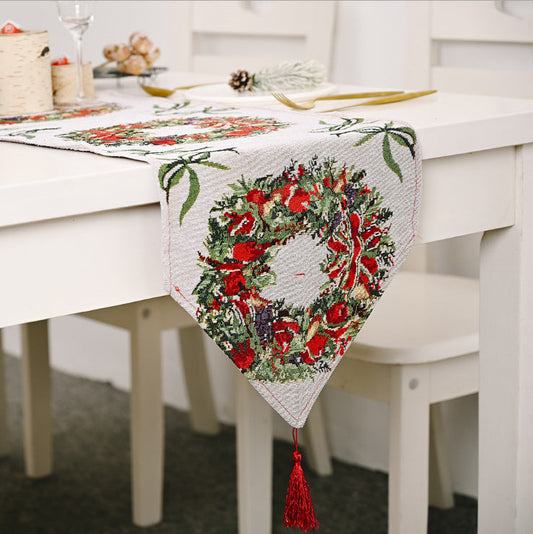 Christmas Table Runner thickened knitted Dining Tablecloth Xmas Party Decor(Garland)