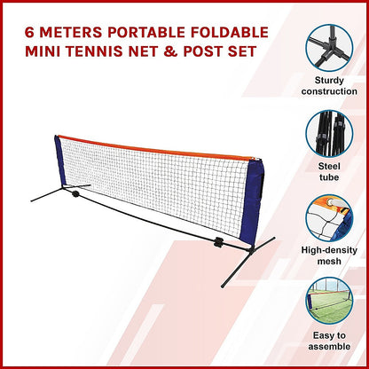 6 Meters Portable Foldable Mini Tennis Net & Post Set