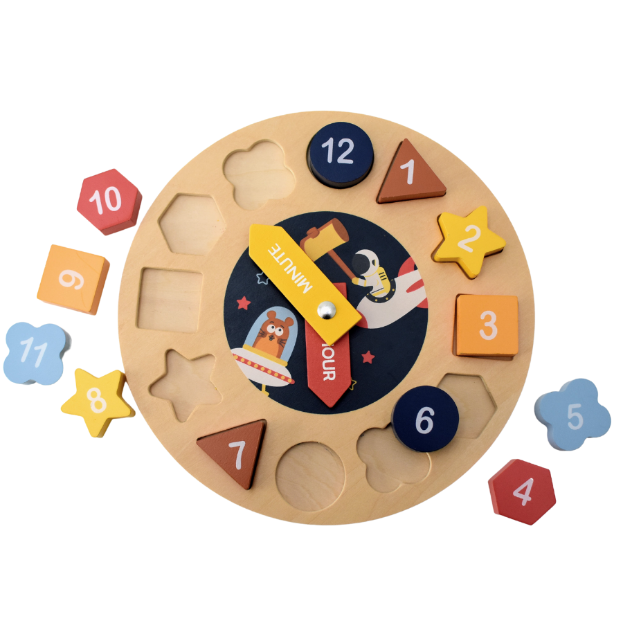 Space Clock Wooden Shape Sorter And Puzzle