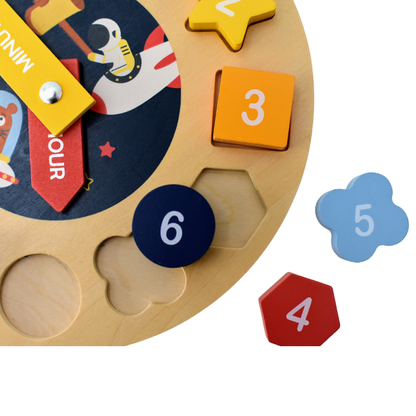 Space Clock Wooden Shape Sorter And Puzzle